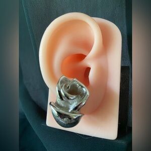 Vintage Piscitelli Chunky Rose Earrings Clip-on Silver Tone